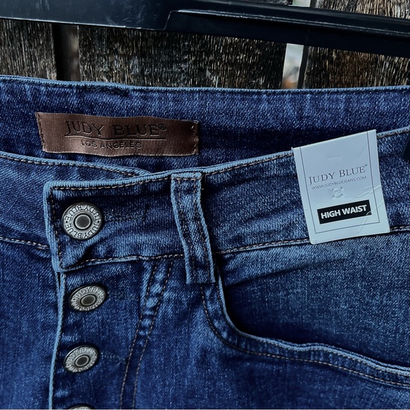 Judy Blue High Waist Exposed Button Fly Straight Jeans NWT In Dark Wash Sz 7/28 - Picture 3 of 15